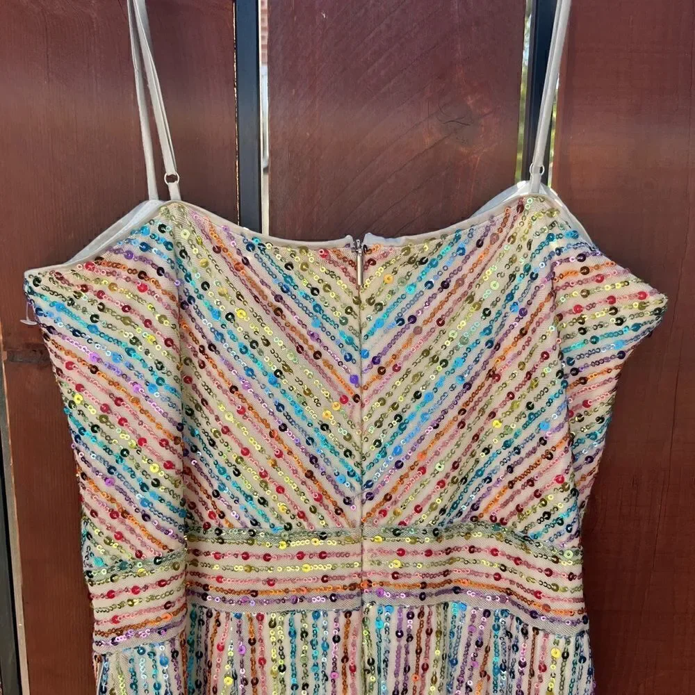 Revolve x SAYLOR Indiana Rainbow Sequin Cocktail Midi Dress in Multi Medium NEW